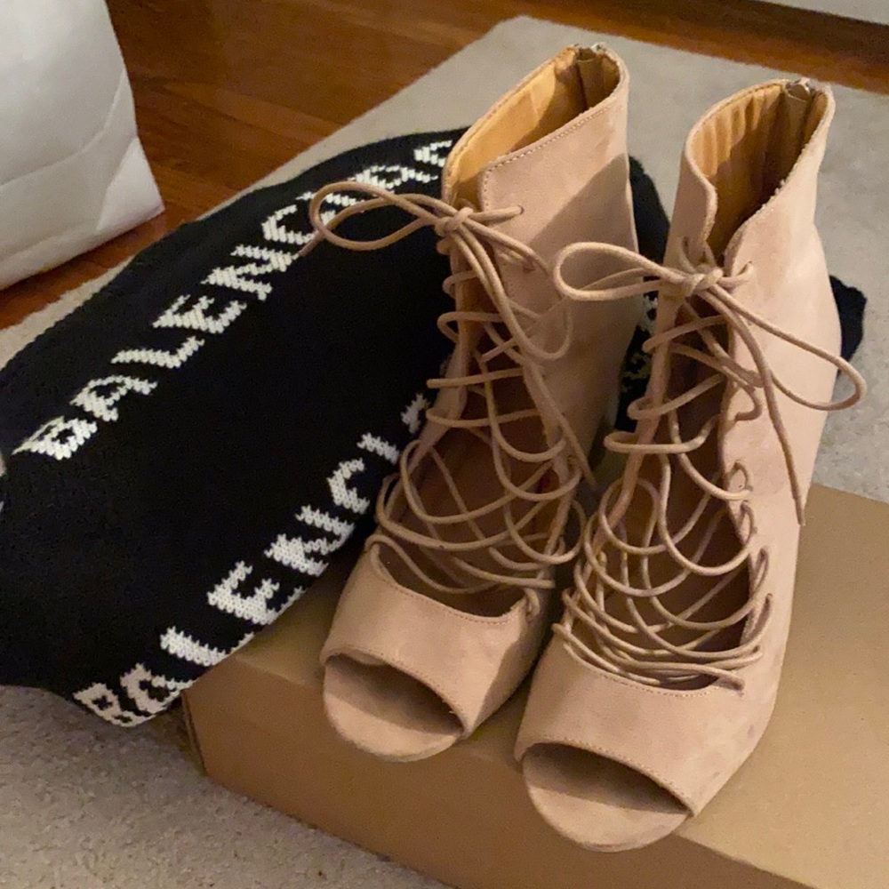 Nude Lace Up Booties